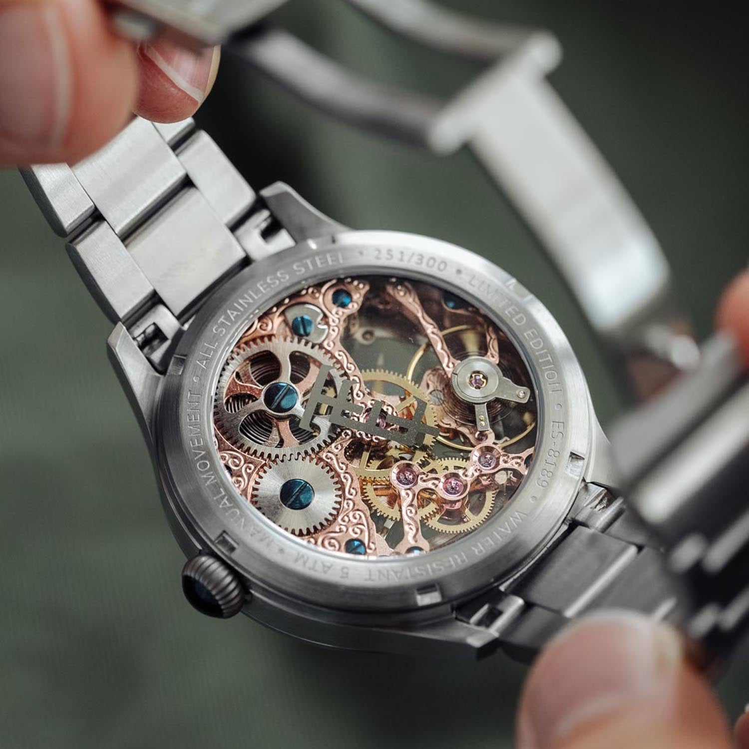 Earnshaw BARON Skeleton Mechanical Automatic Green Round Dial Men's Watch -  ES-8189-33