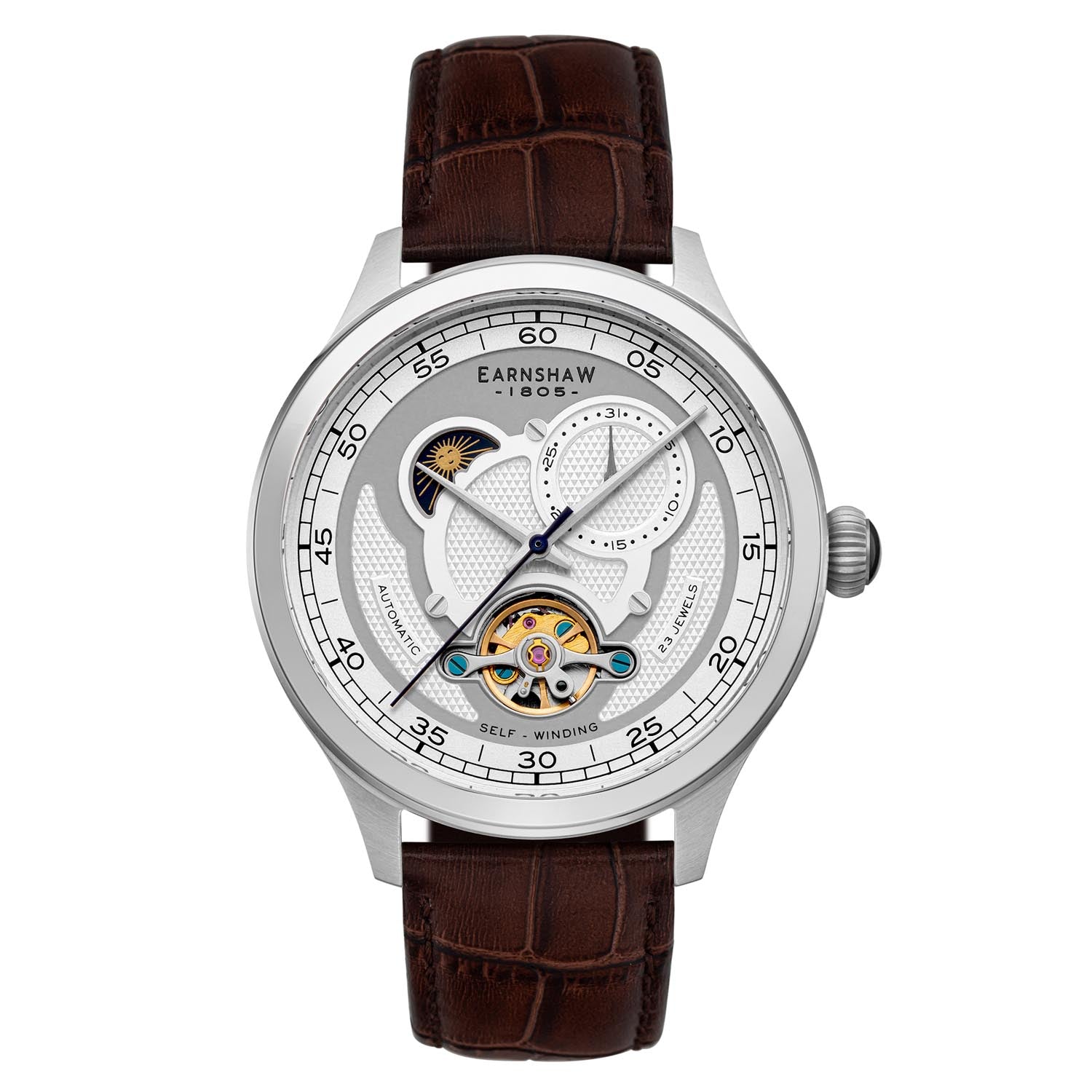 Earnshaw BARON Moonphase Automatic Silver Round Dial Men's Watch -  ES-8193-01