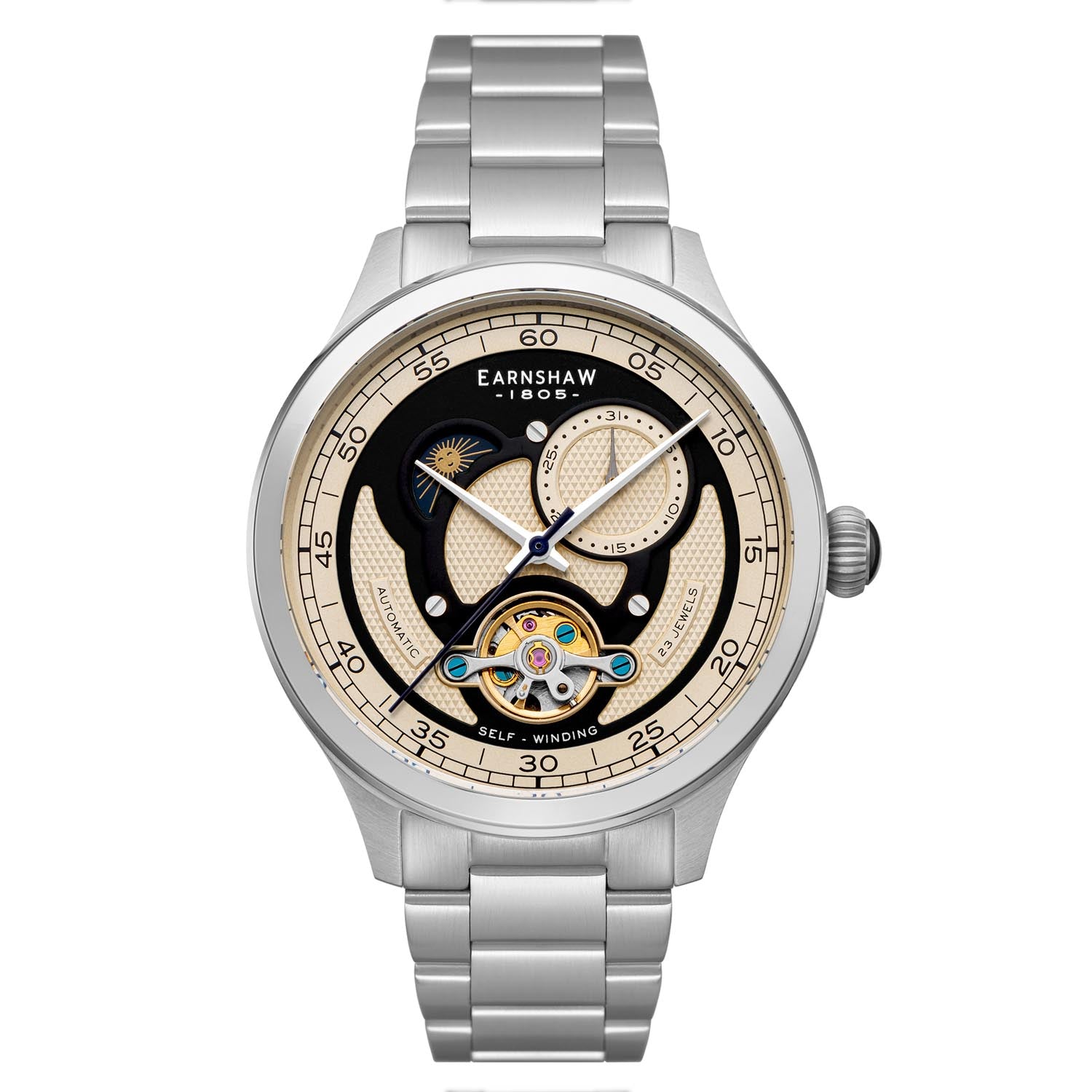 Earnshaw BARON Moonphase Automatic Black Round Dial Men's Watch -  ES-8193-22