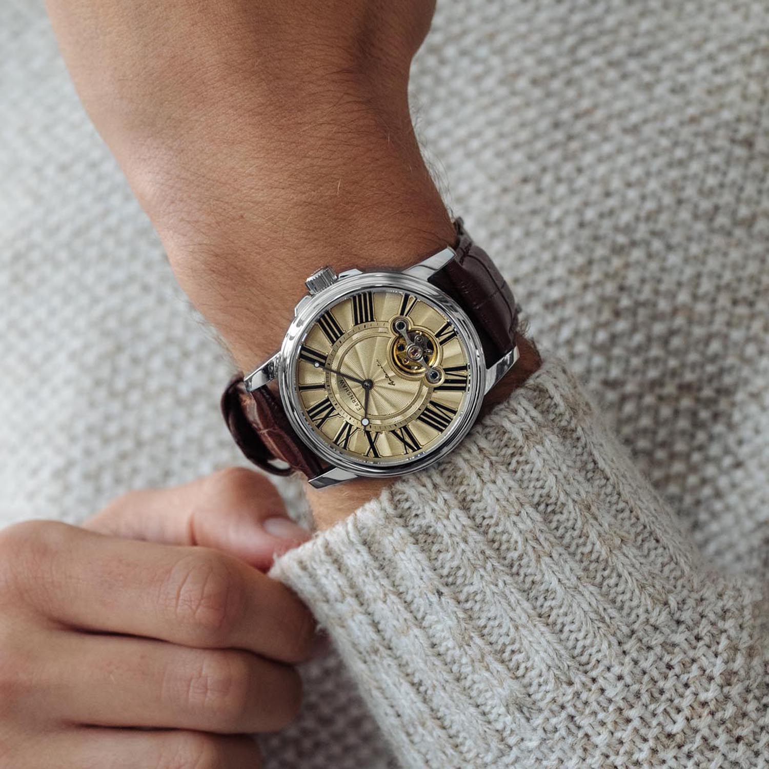 Earnshaw MARYLEBONE Automatic Cream Round Dial Men's Watch - ES-8196-05