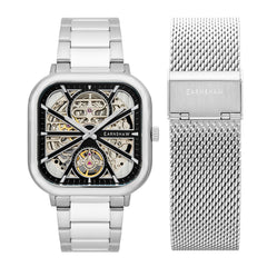 Earnshaw Paxton Automatic Skeleton 70 Hours Power Reserve Black Square Dial Men's Watch(Additional Strap) - ES-8211-11