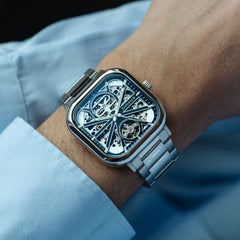 Earnshaw Paxton Automatic Skeleton 70 Hours Power Reserve Black Square Dial Men's Watch(Additional Strap) - ES-8211-11