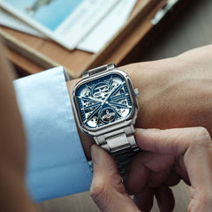 Earnshaw Paxton Automatic Skeleton 70 Hours Power Reserve Black Square Dial Men's Watch(Additional Strap) - ES-8211-11