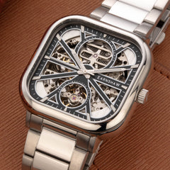 Earnshaw Paxton Automatic Skeleton 70 Hours Power Reserve Black Square Dial Men's Watch(Additional Strap) - ES-8211-11