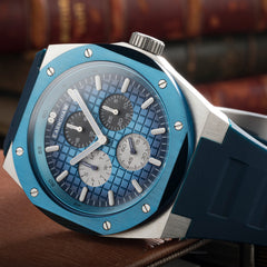 Earnshaw Bessemer Calendar Multifunction Blue Round Luminous Hands Dial Men's Watch - ES-8253-01