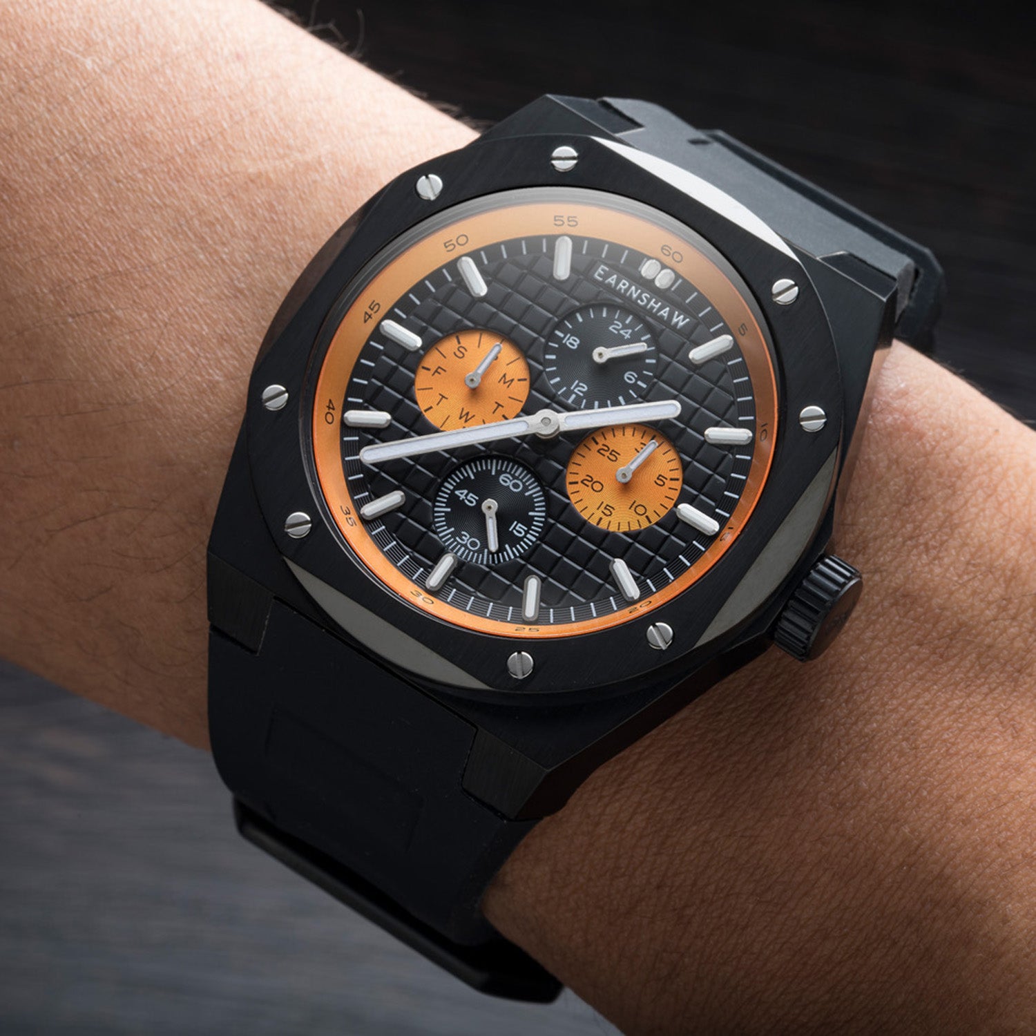 Earnshaw Bessemer Calendar Multifunction Black Round Luminous Hands Dial Men's Watch - ES-8253-05