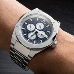 Earnshaw Bessemer Calendar Multifunction Blue Round Luminous Hands Dial Men's Watch - ES-8253-33