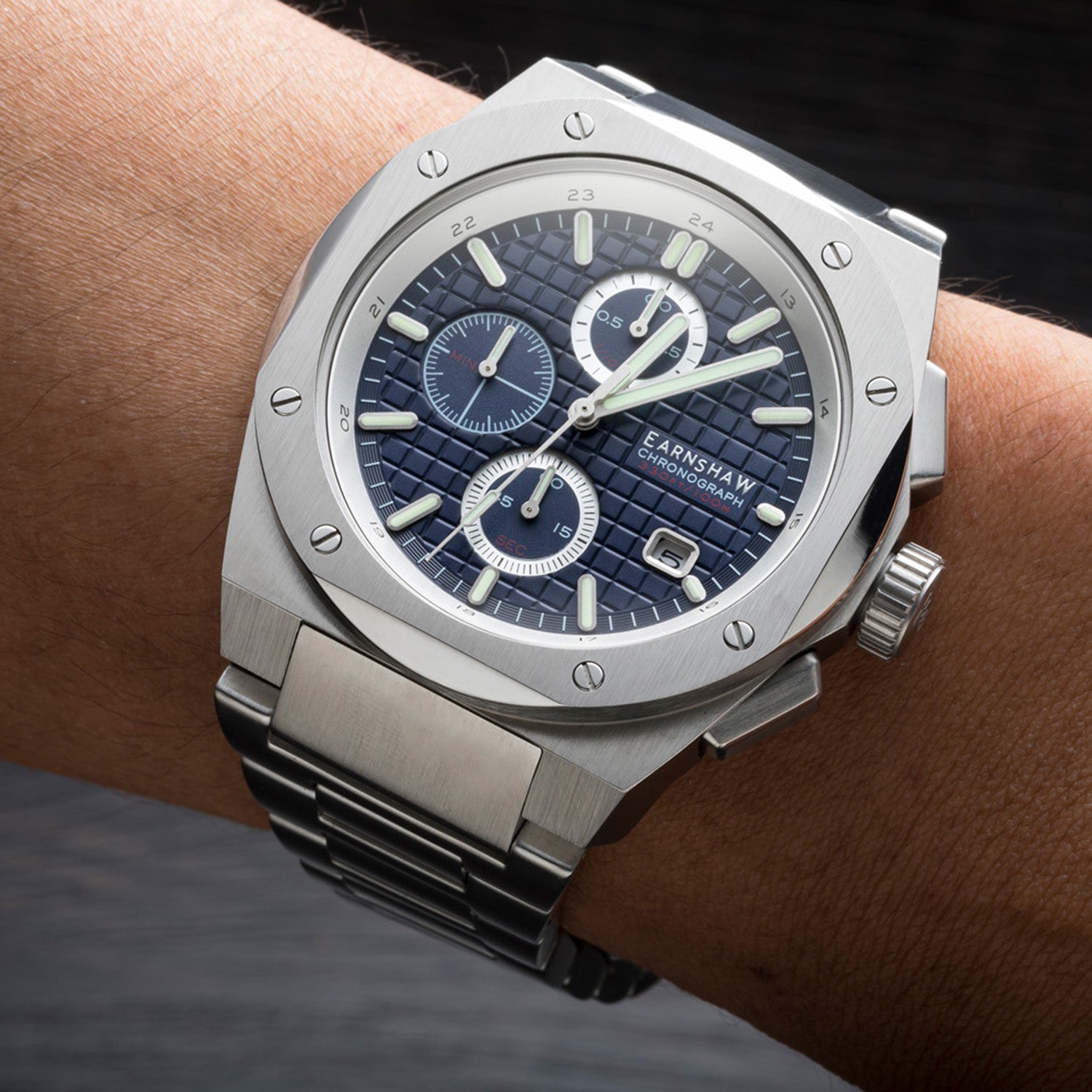 Earnshaw Bessemer Chronograph Blue Round Luminous Hands Dial Men's Watch - ES-8254-44