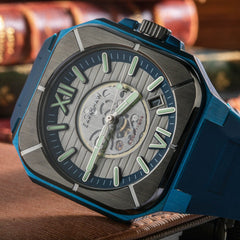 Earnshaw Armoury Automatic Skeleton Grey Square Luminous Hands Dial Men's Watch - ES-8258-04