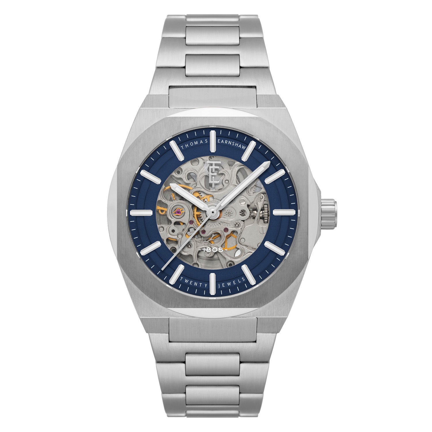 Earnshaw Fowler Skeleton Automatic Blue Round 20 Jewels Dial Men's Watch - ES-8263-33