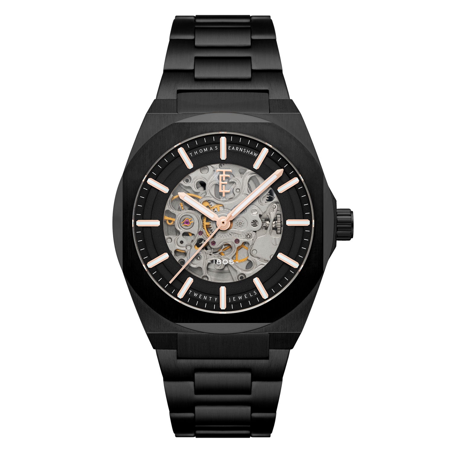 Earnshaw Fowler Skeleton Automatic Black Round 20 Jewels Dial Men's Watch - ES-8263-55