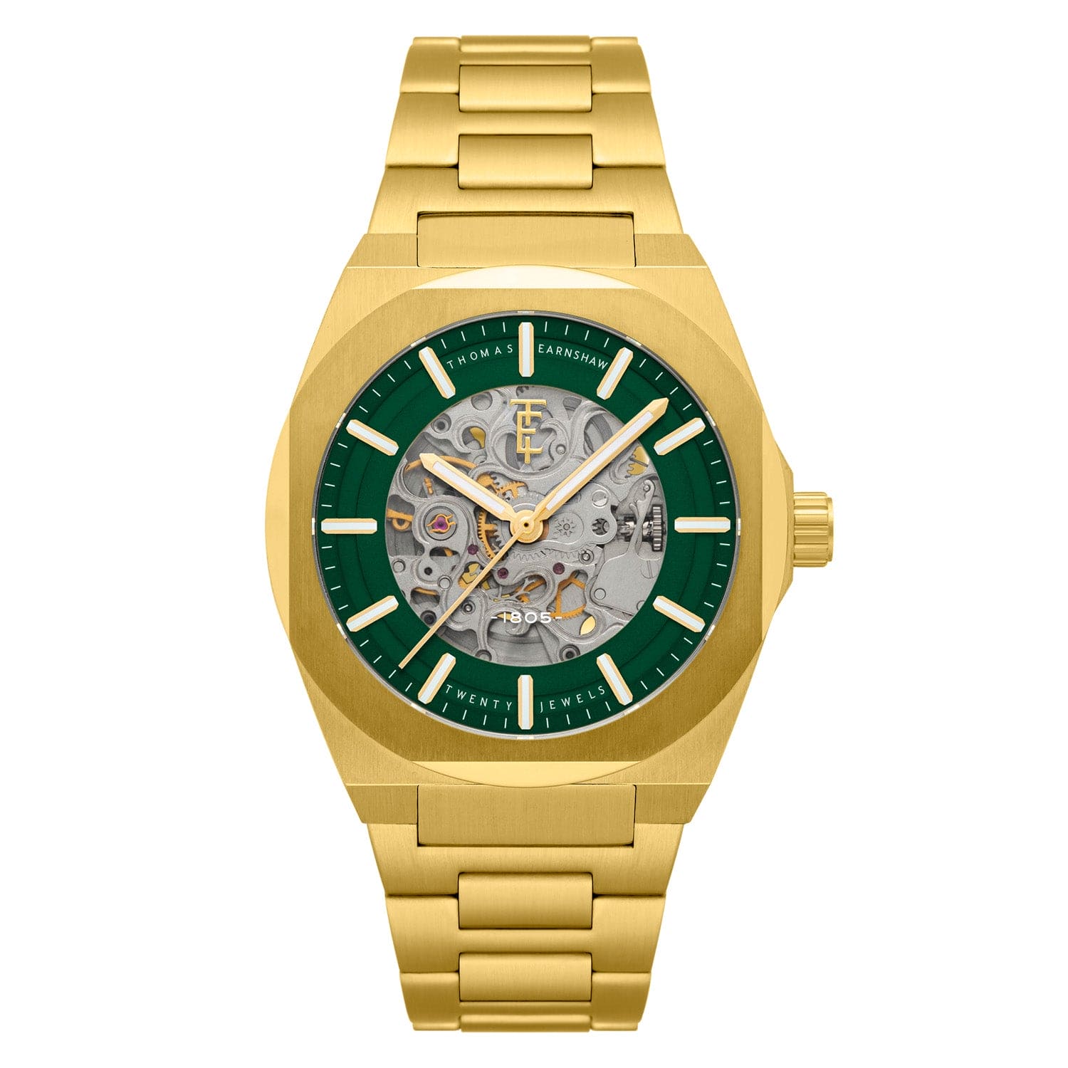Earnshaw Fowler Skeleton Automatic Green Round 20 Jewels Dial Men's Watch - ES-8263-66