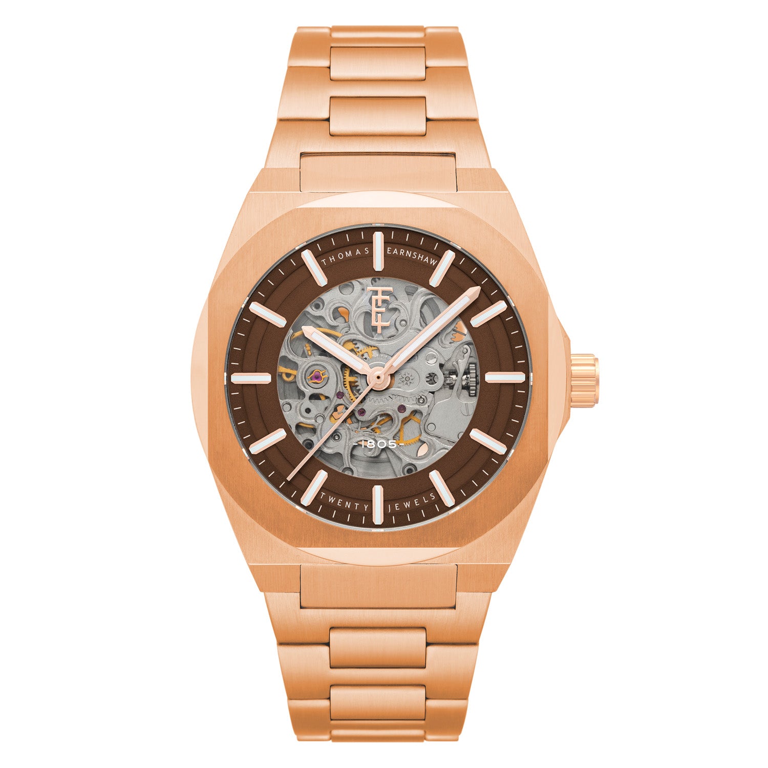 Earnshaw Fowler Skeleton Automatic Brown Round 20 Jewels Dial Men's Watch - ES-8263-88
