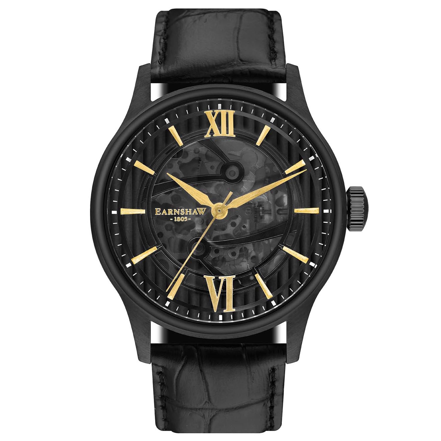 Earnshaw BAUER Skeleton Automatic Black Round Dial Men's Watch -  ES-8801-04