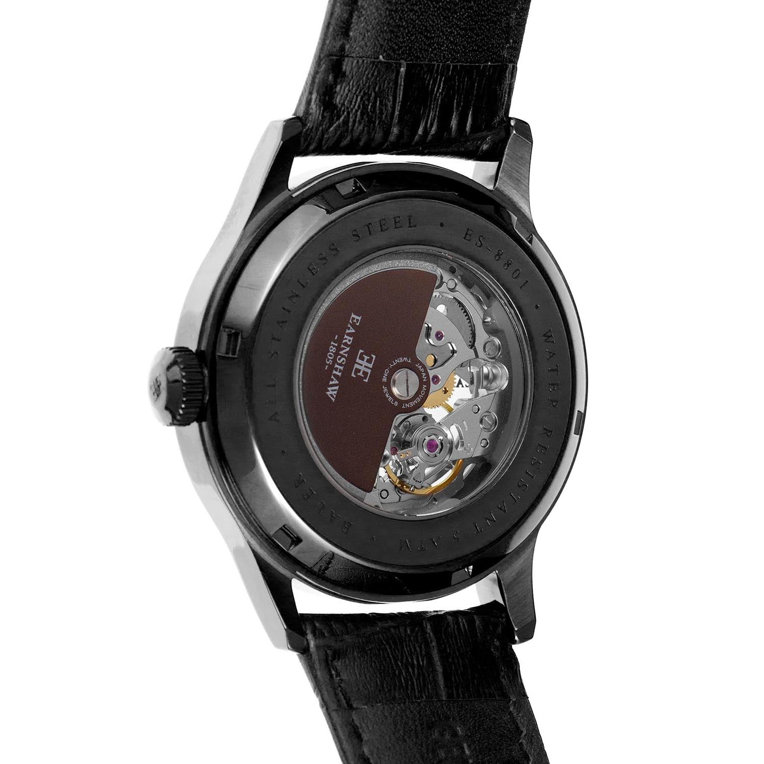 Earnshaw BAUER Skeleton Automatic Black Round Dial Men's Watch -  ES-8801-04