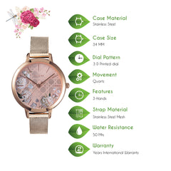 Oui & Me Fleurette Analogue Pink Round Dial Women's Watch- ME010105