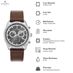 JACQUES DU MANOIR Apollo Swiss Made Chronograph Grey Round Dial Men's Watch- AP.02