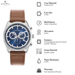 JACQUES DU MANOIR Apollo Swiss Made Chronograph Blue Round Dial Men's Watch- AP.03