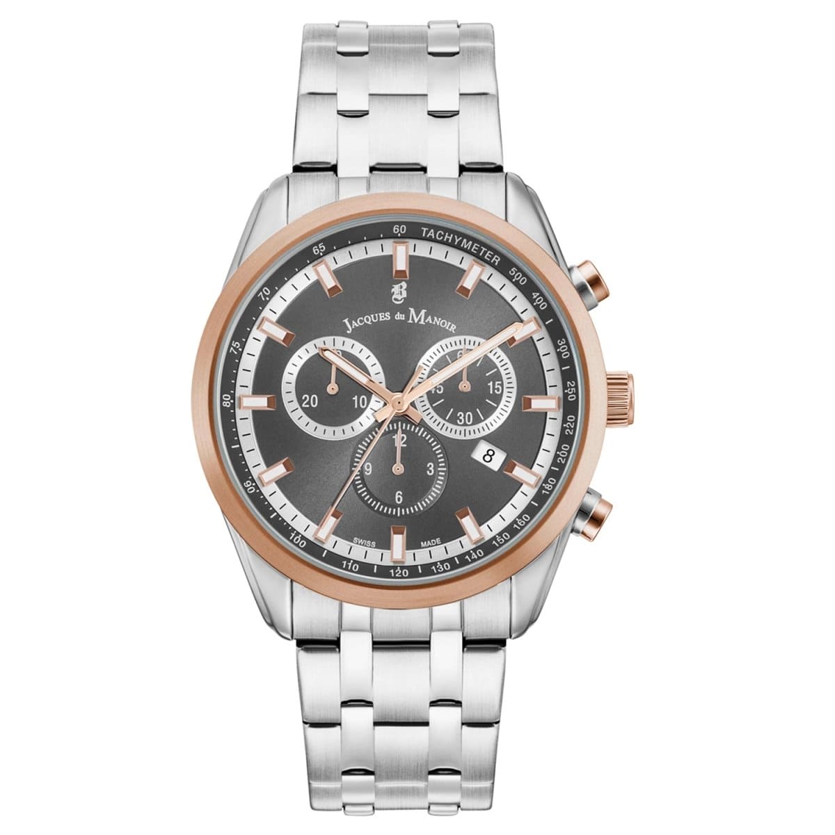 JACQUES DU MANOIR Apollo Swiss Made Chronograph Grey Round Dial Men's Watch- AP.07