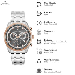 JACQUES DU MANOIR Apollo Swiss Made Chronograph Grey Round Dial Men's Watch- AP.07