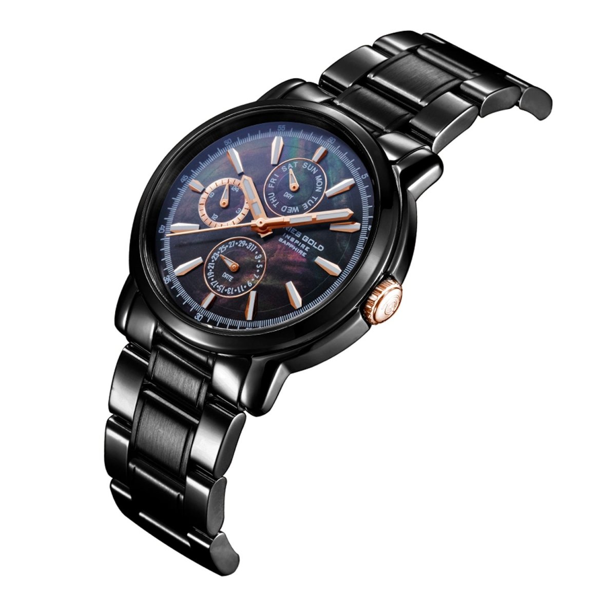 ARIES GOLD Contender Multifunction MOP Dial Watch with Sapphire Glass For Women- B 7302 BKR-BKRG