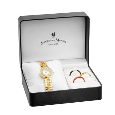 Jacques Du Manoir Royal Swiss Made Analogue White Round Dial Women's Watch With Gift Set  - BAG.11
