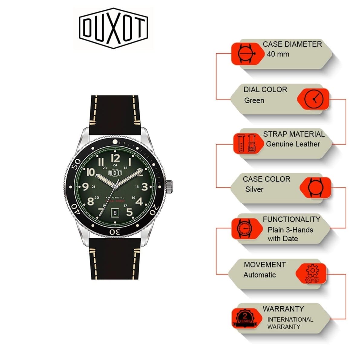 Duxot Velocita Automatic Green Round Dial Men's Watch - DX-2014-01