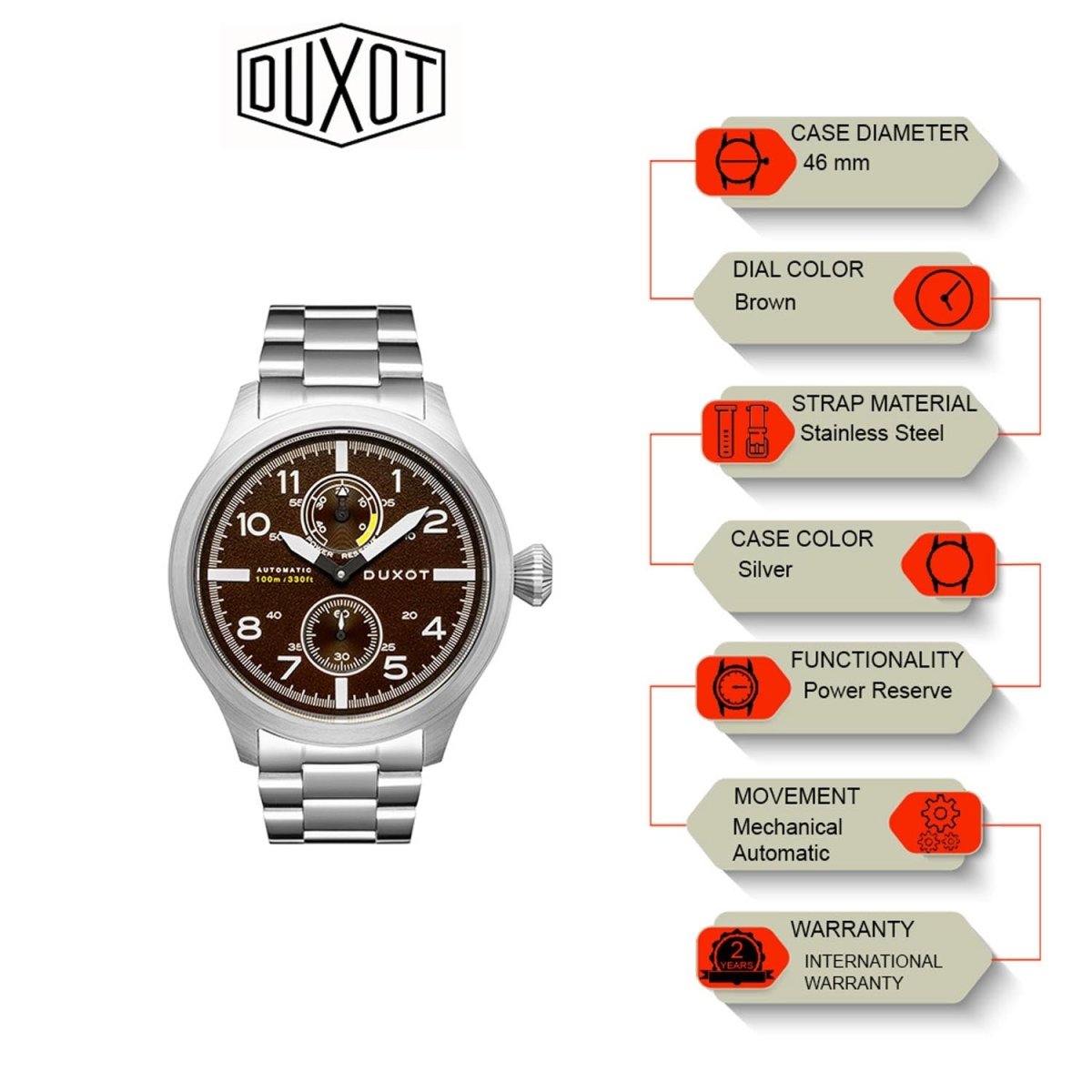 Duxot Altius Mechanical Automatic Brown Round Dial Men's Watch - DX-2020-33