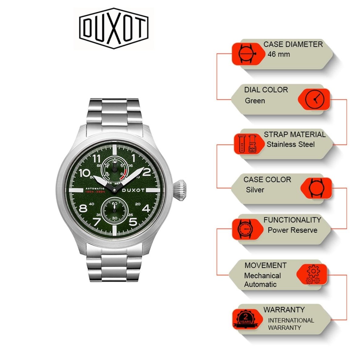 Duxot Altius Mechanical Automatic Green Round Dial Men's Watch - DX-2020-44