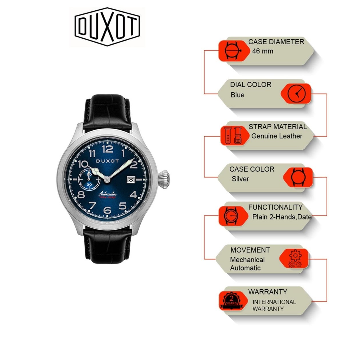 Duxot Altius Mechanical Automatic Blue Round Dial Men's Watch - DX-2021-01