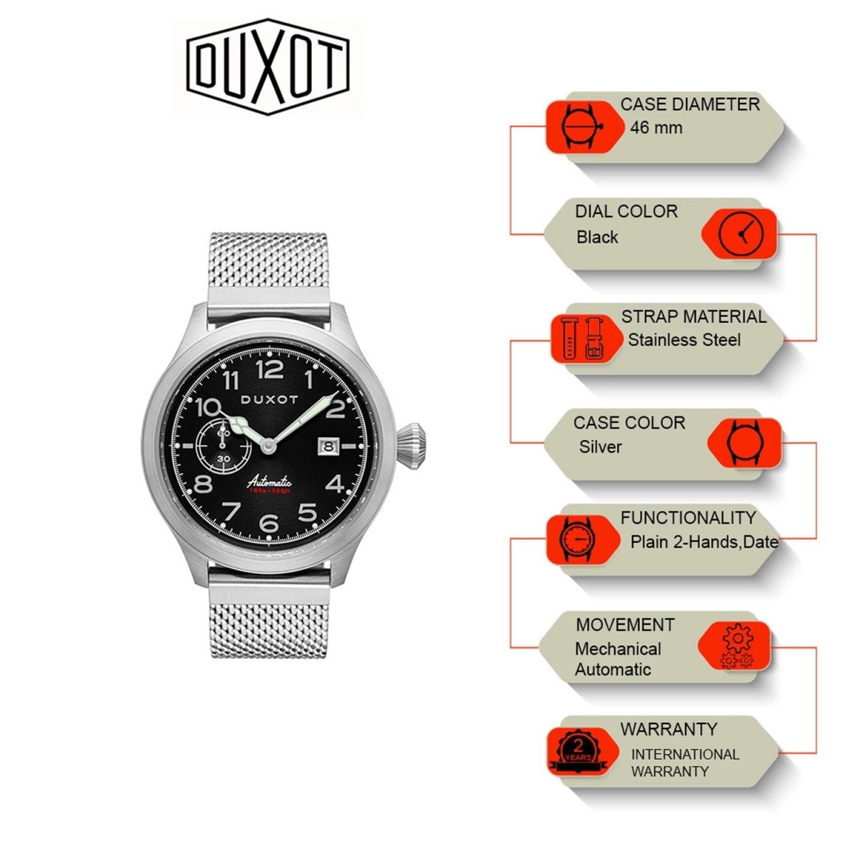 Duxot Altius Mechanical Automatic Black Round Dial Men's Watch - DX-2021-11