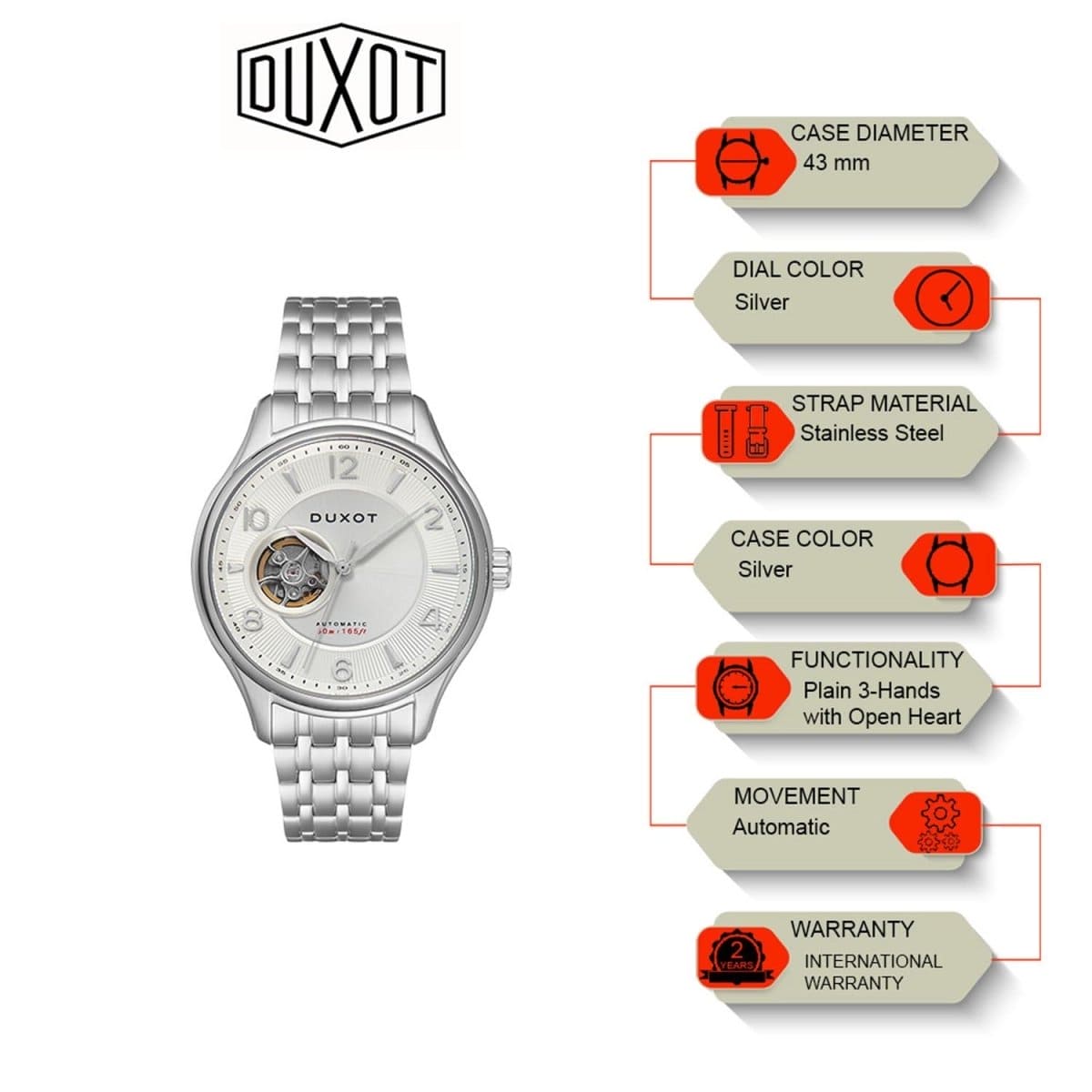 Duxot Patrios Automatic Silver Round Dial Men's Watch - DX-2023-22