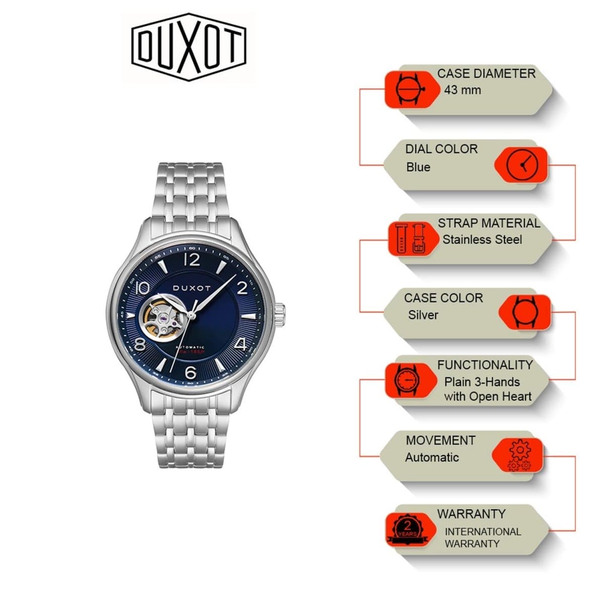 Duxot Patrios Automatic Blue Round Dial Men's Watch - DX-2023-55