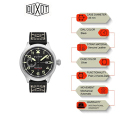 Duxot Altius Pilot Mechanical Automatic Black Round Dial Men's Watch - DX-2024-01