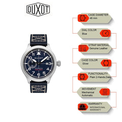 Duxot Altius Pilot Mechanical Automatic Blue Round Dial Men's Watch - DX-2024-02