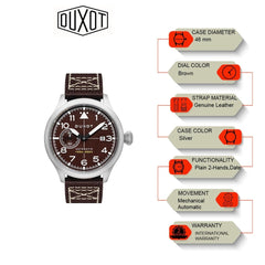 Duxot Altius Pilot Mechanical Automatic Brown Round Dial Men's Watch - DX-2024-03