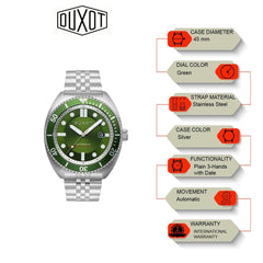 Duxot Tortuga Automatic Green Round Dial Men's Watch - DX-2026-22