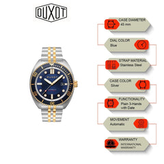 Duxot Tortuga Automatic Blue Round Dial Men's Watch - DX-2026-44