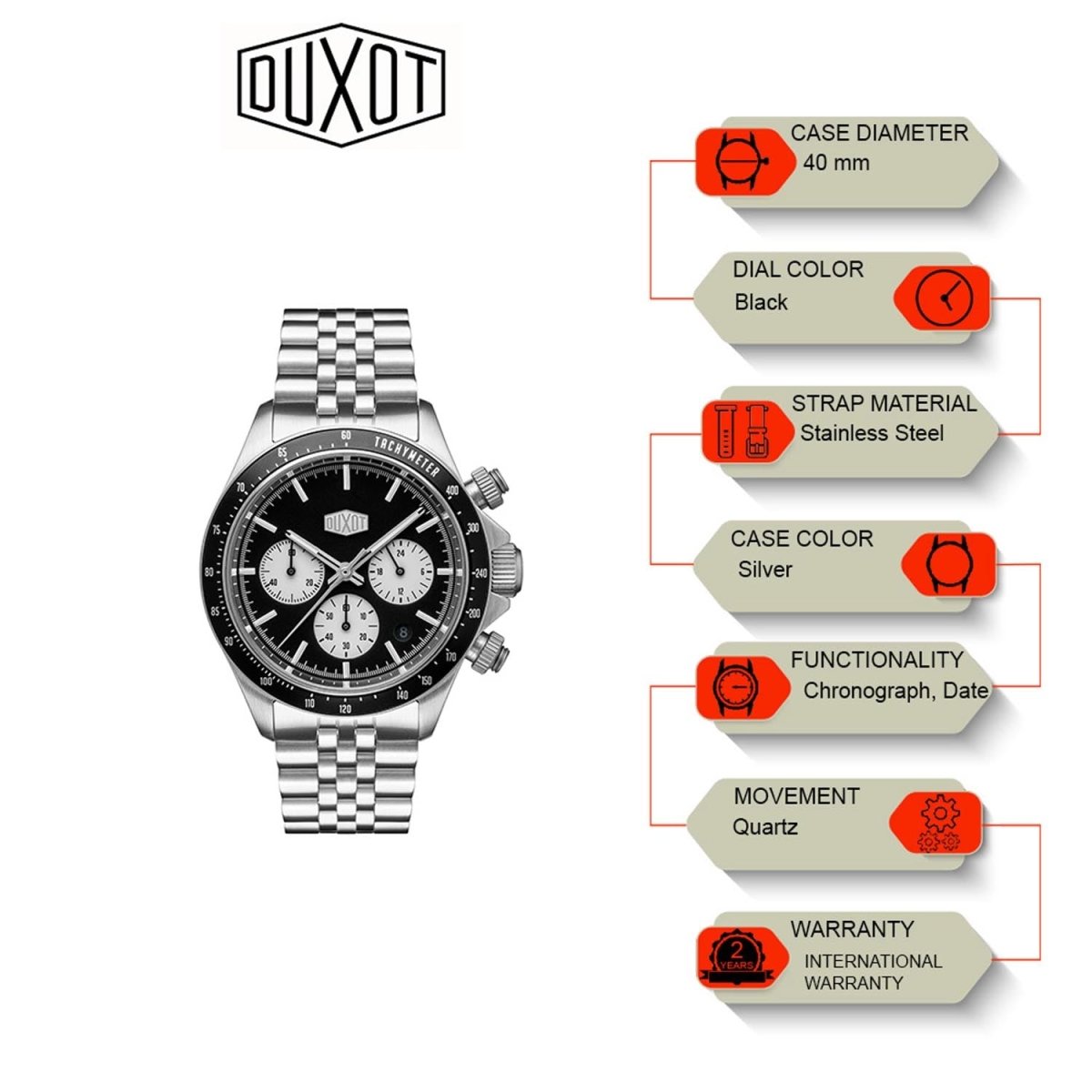 Duxot Accelero Chronograph Black Round Dial Men's Watch - DX-2028-33