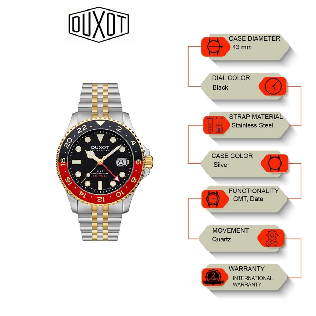 Duxot Altlantica GTM Black Round Dial Men's Watch - DX-2034-55