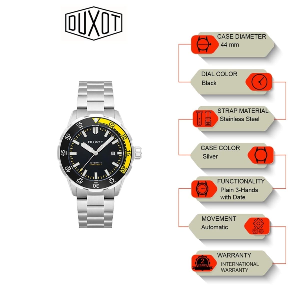 Duxot Mergulho Automatic Black Round Dial Men's Watch - DX-2035-11