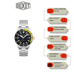 Duxot Mergulho Automatic Black Round Dial Men's Watch - DX-2035-11