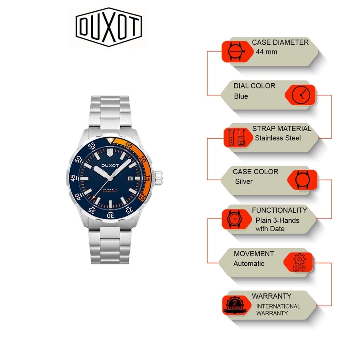 Duxot Mergulho Automatic Blue Round Dial Men's Watch - DX-2035-22