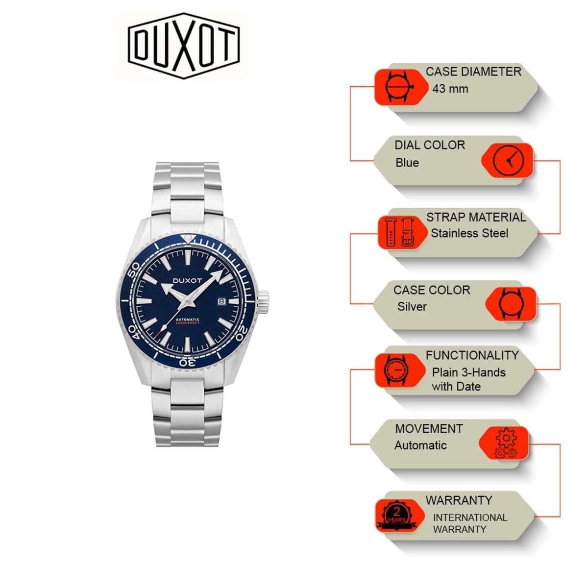 Duxot Tiburon Automatic Blue Round Dial Men's Watch - DX-2036-22