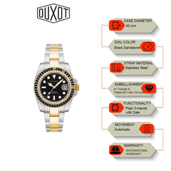 Duxot Atlantica Limited Edition Automatic Black Round Dial Men's Watch - DX-2047-GG
