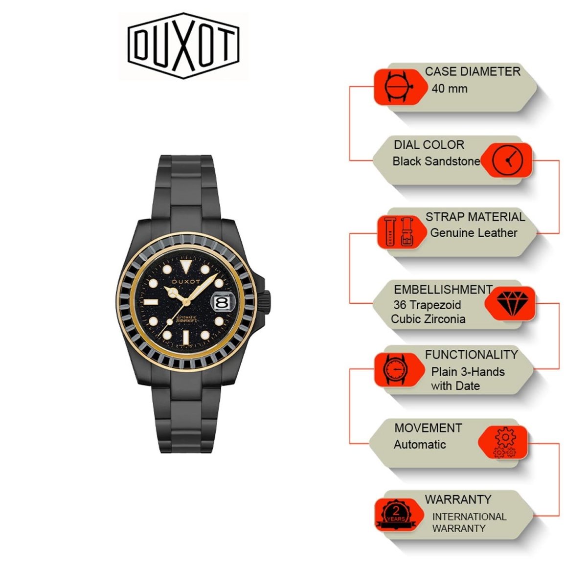 Duxot Atlantica Limited Edition Automatic Black Round Dial Men's Watch - DX-2047-II