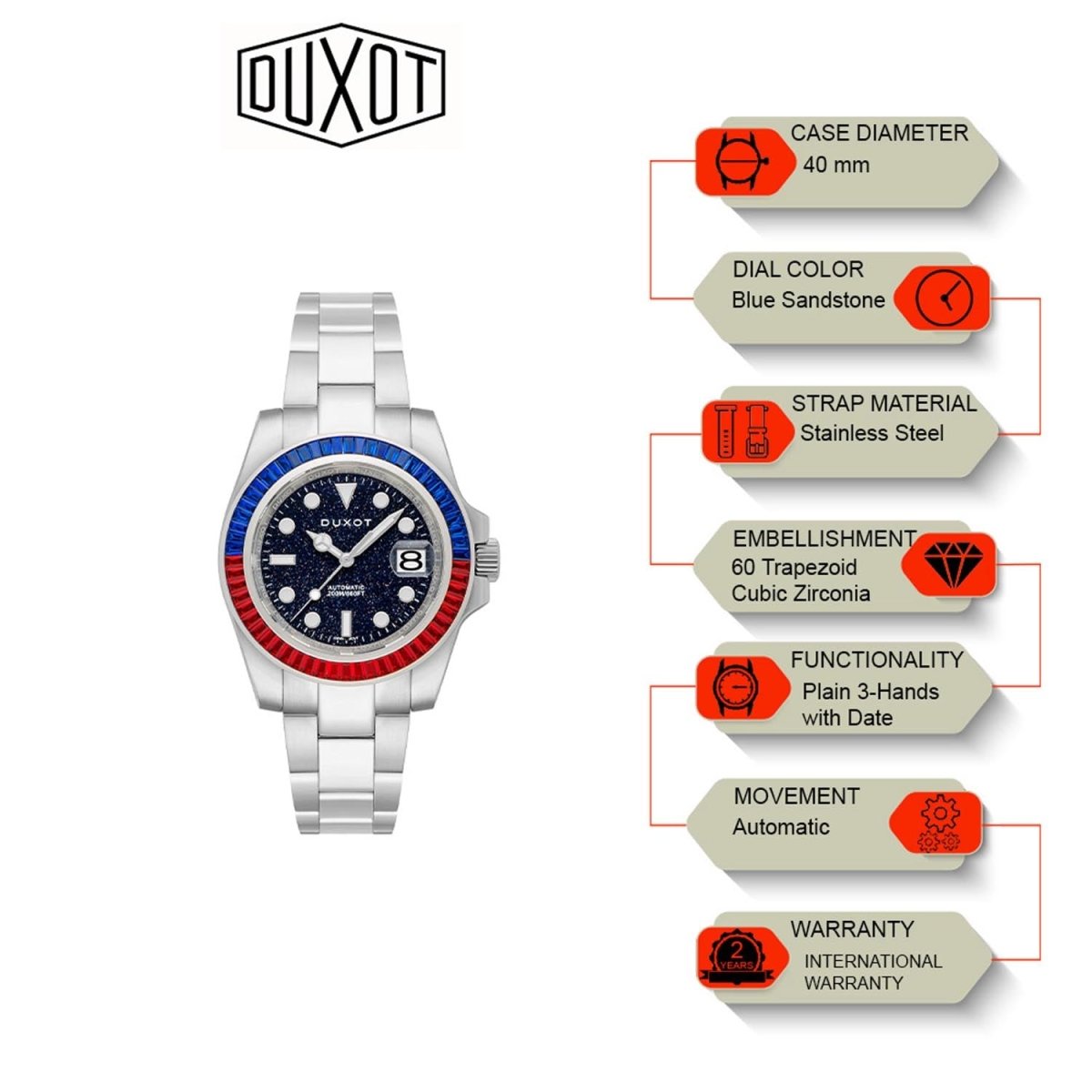 Duxot Atlantica Limited Edition Automatic Blue Round Dial Men's Watch - DX-2047-JJ