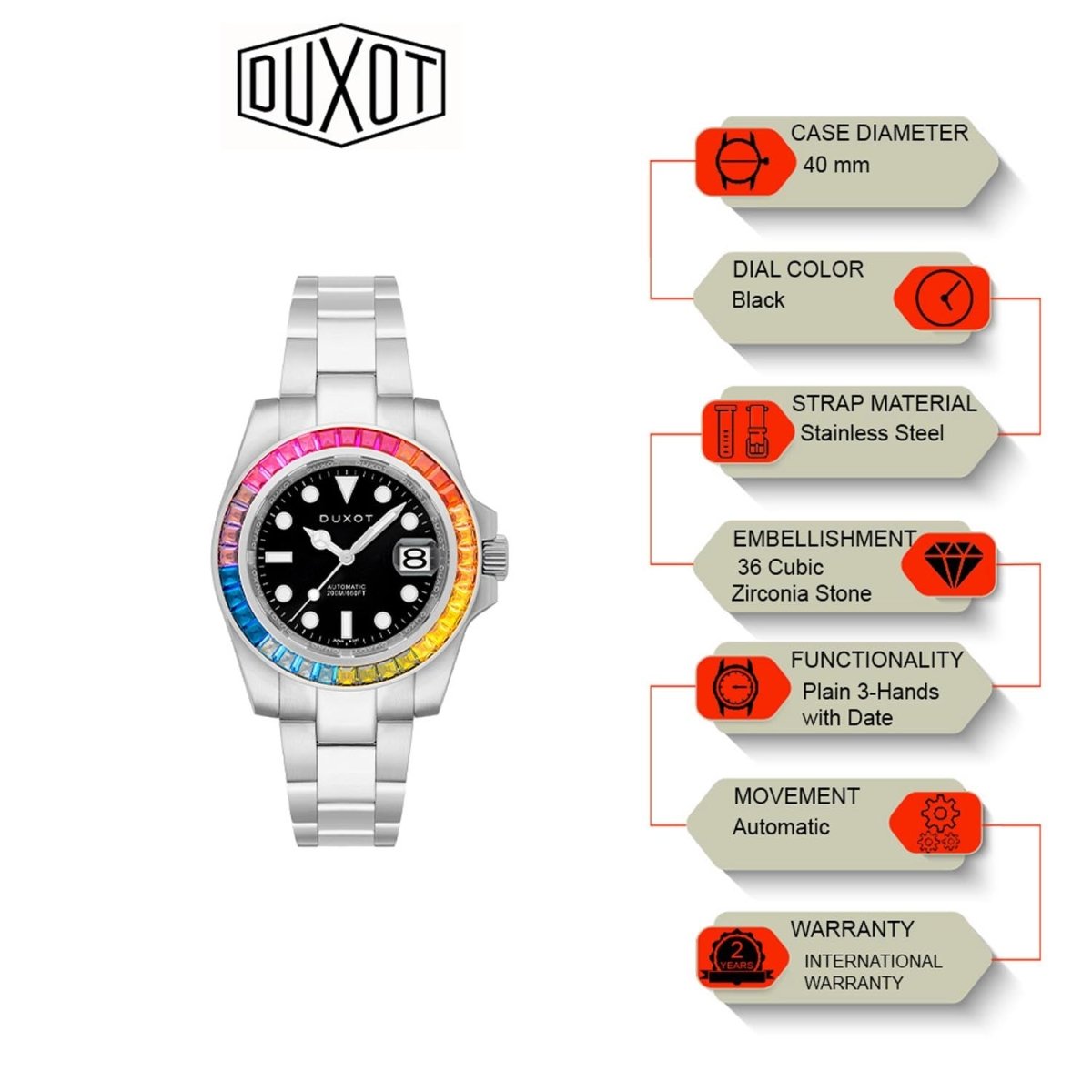 Duxot Atlantica Limited Edition Automatic Black Round Dial Men's Watch - DX-2047-LL