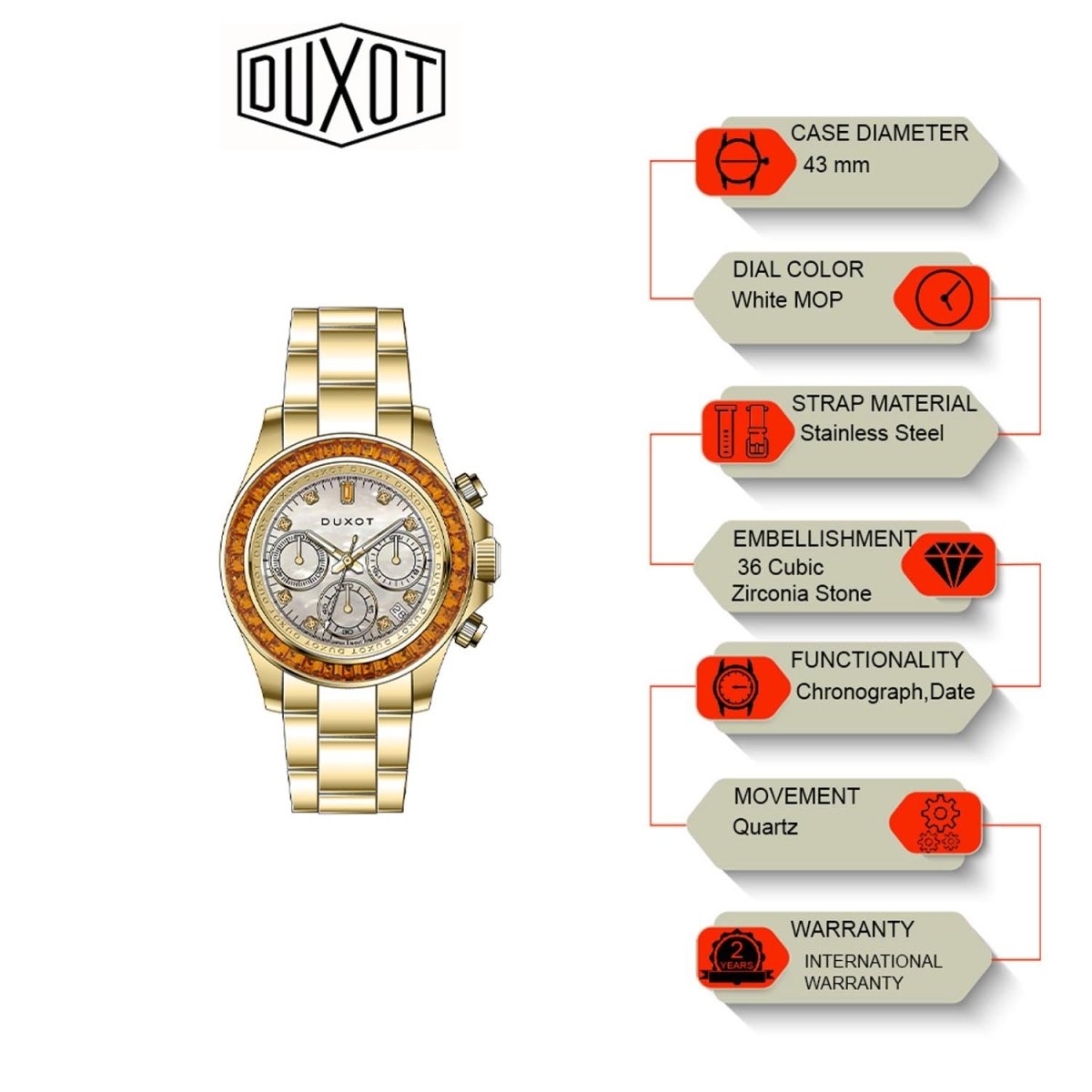 Duxot Atlantica Limited Edition Chronograph White Round Dial Men's Watch - DX-2048-33