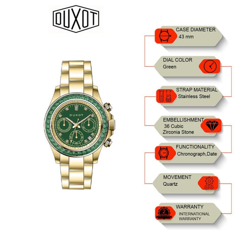 Duxot Atlantica Limited Edition Chronograph Green Round Dial Men's Watch - DX-2048-55